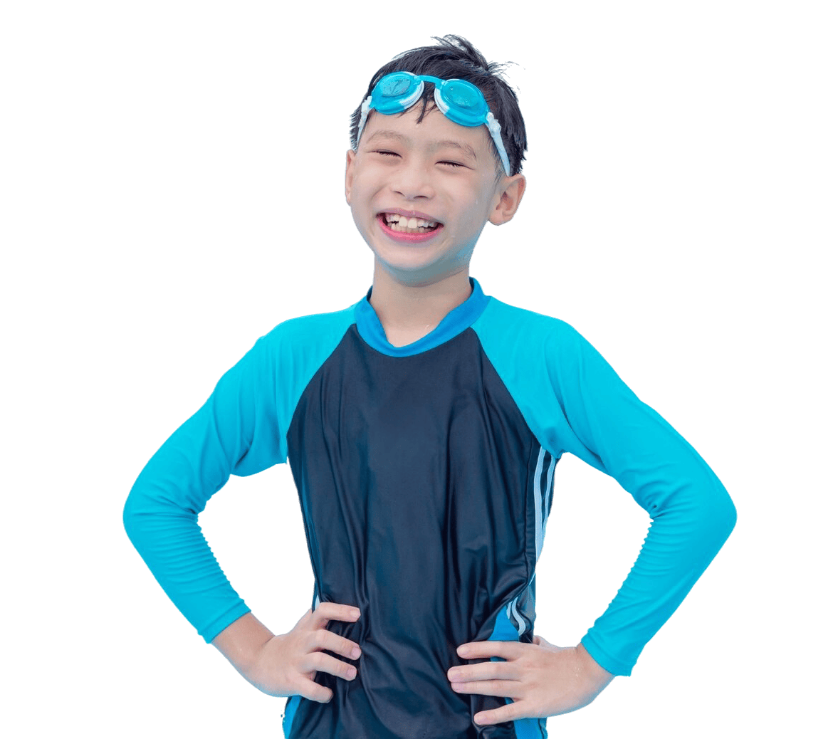 young boy smiling after swimming lesson